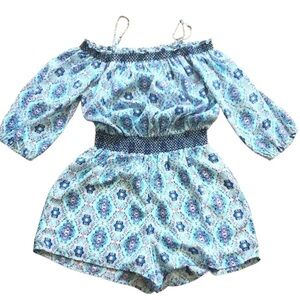 Skies are Blue blue boho off the shoulder romper size medium